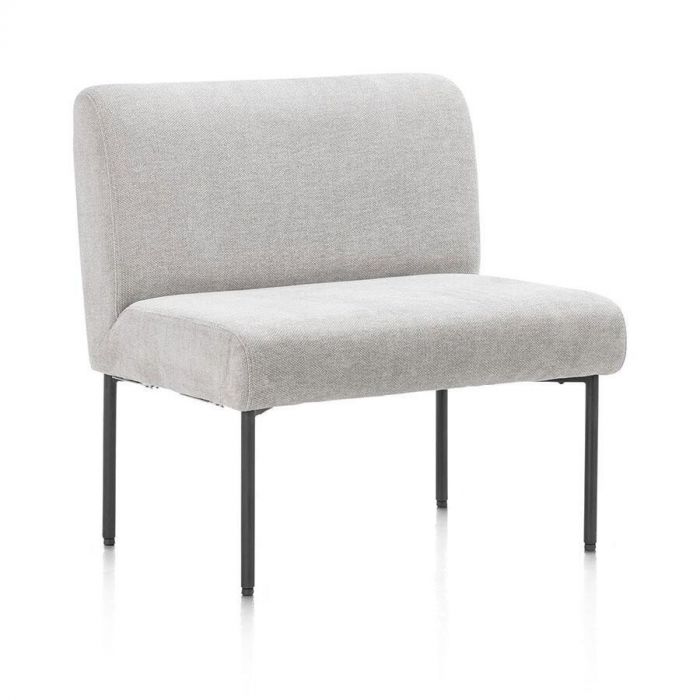 Eetkamerbank Reverso in kiezelkleur met metalen onderstel, vooraanzicht