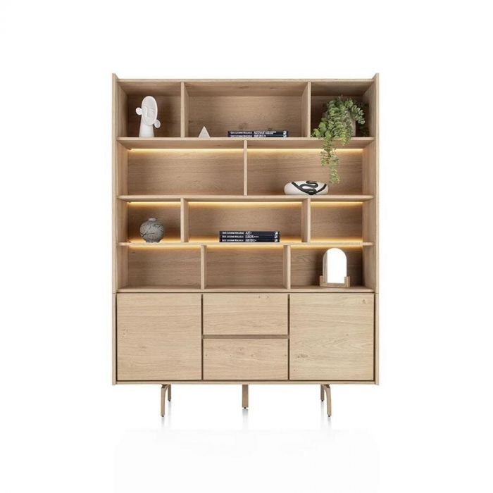 Buffetkast Valgard in eikenfineer met verlichte niches, vooraanzicht