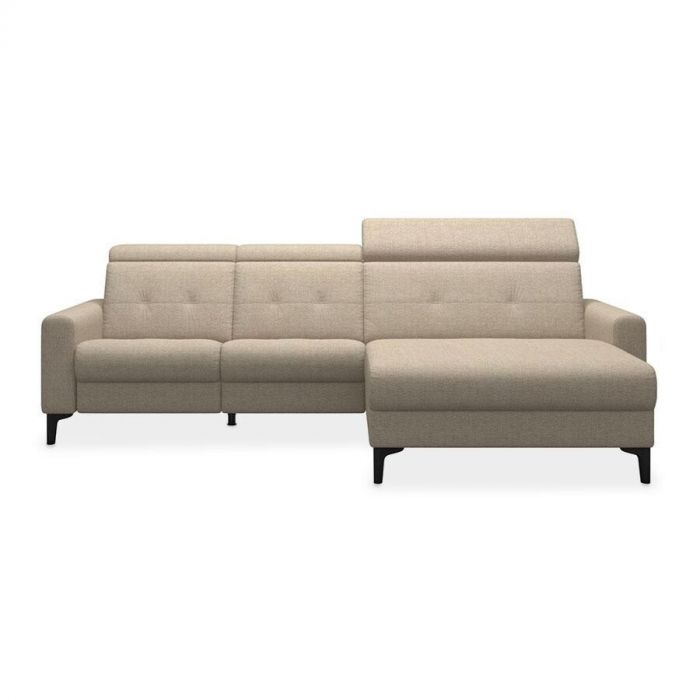 Stressless Anna longchair bank in beige stof met elektrische relaxfunctie.