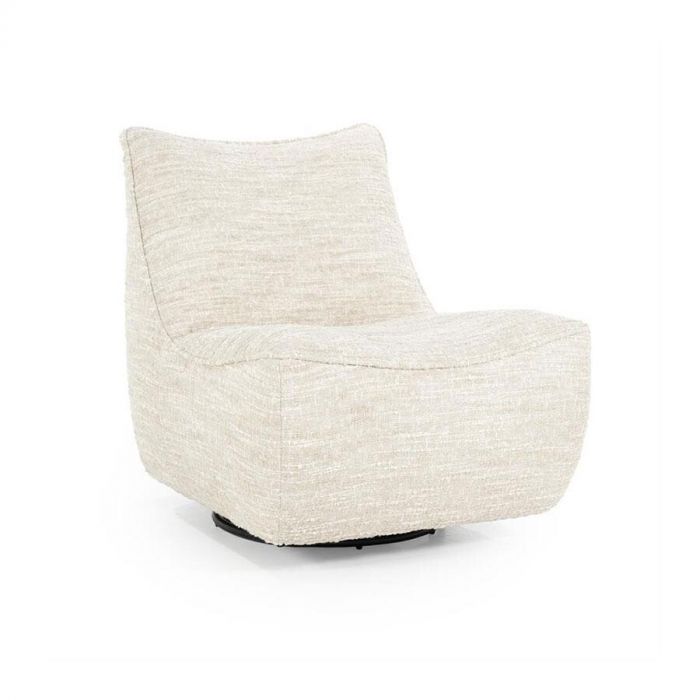 Eleonora draaifauteuil Loys in beige stof, zijaanzicht met zachte, afgeronde vormen en comfortabele zitting.