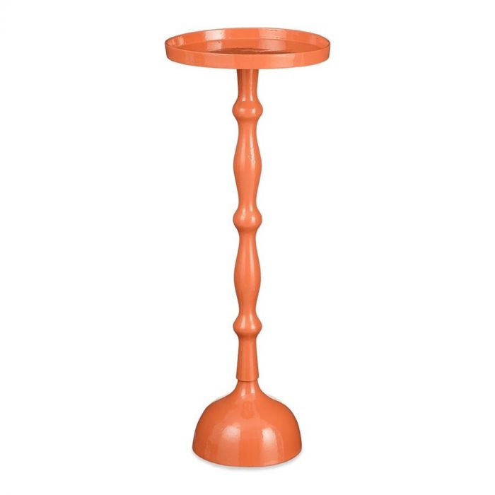 Oranje aluminium bijzettafel Duco met ronde opstaande rand en sierlijke poot.