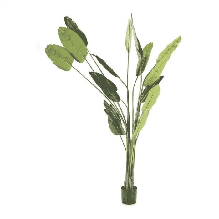 By-Boo Strelitzia kunstplant met gedetailleerde groene bladeren, in een zwarte pot, perfect voor een stijlvolle en onderhoudsvrije interieurdecoratie.