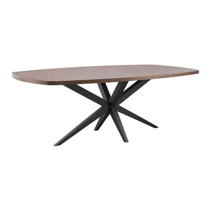 Eettafel Mascaro van Pronto Wonen met Deens ovaal blad in dark mango en zwart metalen spinpoot.