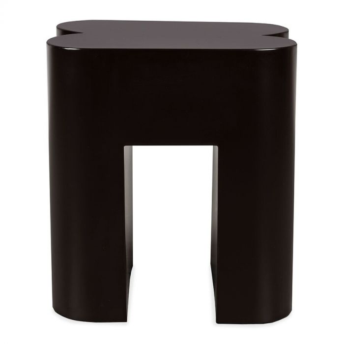 Zwart krukje met afgeronde hoeken en uniek design van bovenaf gezien.