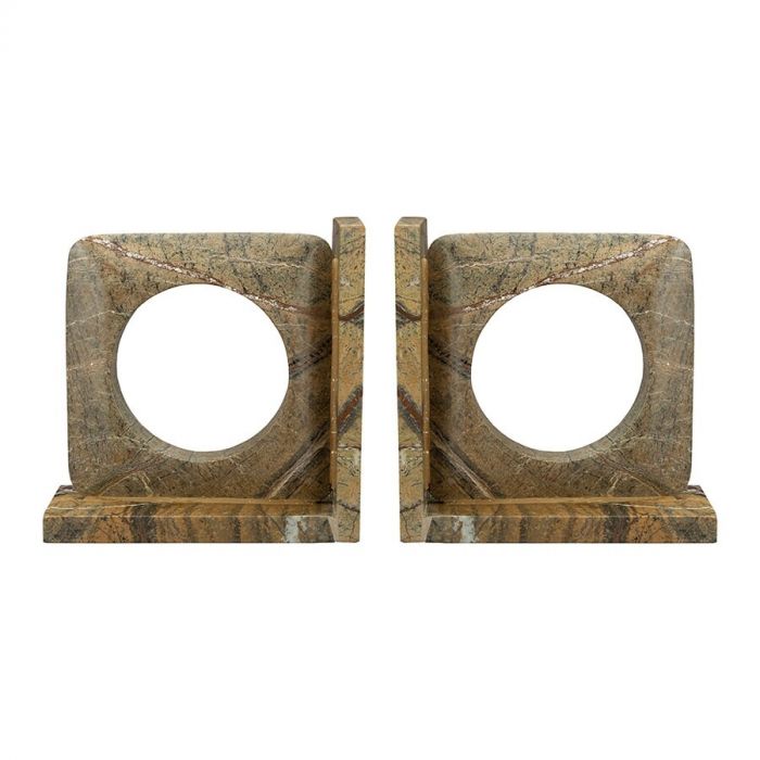 Set van twee marmeren boekhouders Satpura met ronde uitsparing in een natuurlijke steenstructuur van Dutchbone.