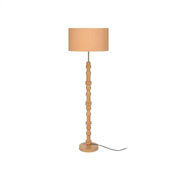 Vloerlamp Totem Smooth in terracotta, met een gedraaide marmeren voet en een textielen lampenkap, voor een warme en sfeervolle uitstraling.