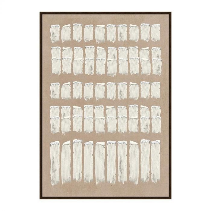 Canvas Fence met abstracte witte textuur op een beige achtergrond, inclusief minimalistische lijst.