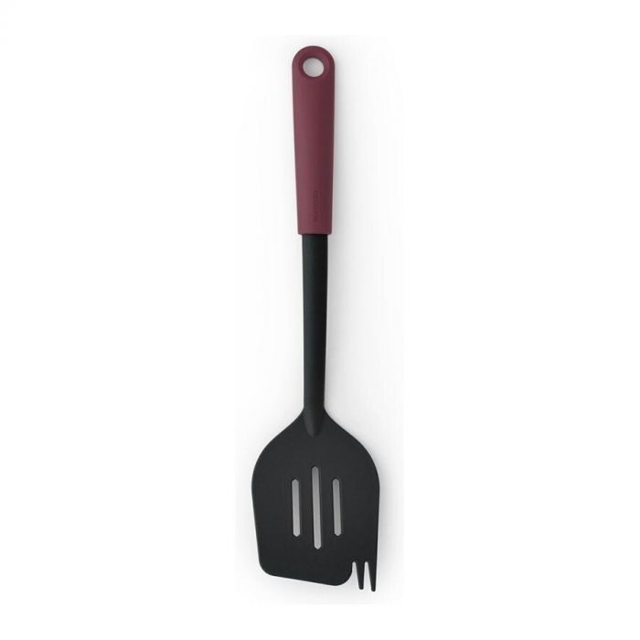 Brabantia Tasty+ bakspaan met vork in bordeauxrood en zwart, recht van boven gefotografeerd.