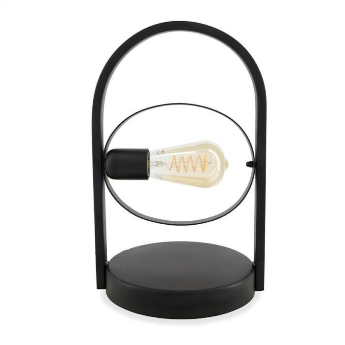 Tafellamp Bincerro van Profijt Meubel, een industriële lamp met een zwarte metalen ring en zichtbare filament lichtbron