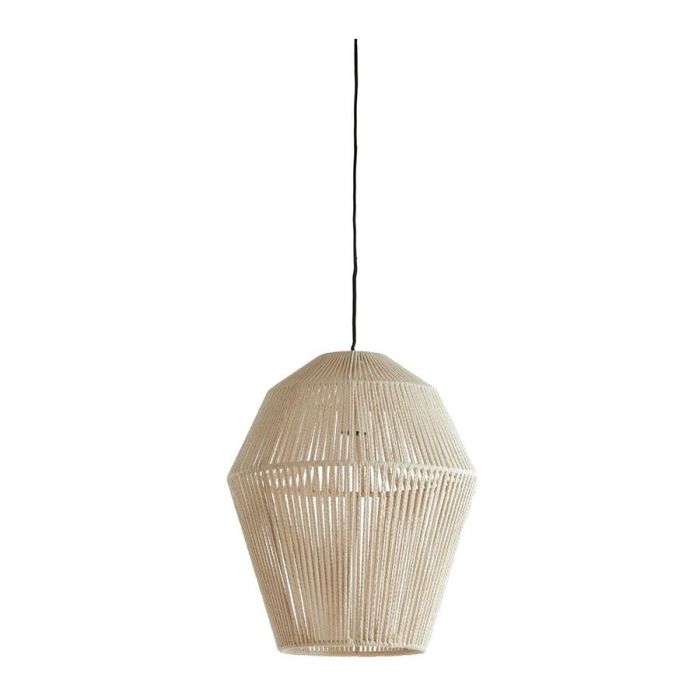 Hanglamp Handia met geometrisch design en beige touw, aan een zwart snoer.