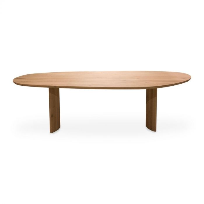 Forme eettafel Leaf in eikenhout, ovaal blad met natuurlijke houtnerf, vooraanzicht.