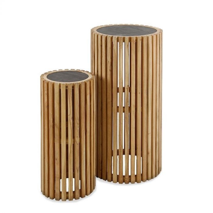 Slate Round bloemenzuilen set van acaciahout met leisteen blad.