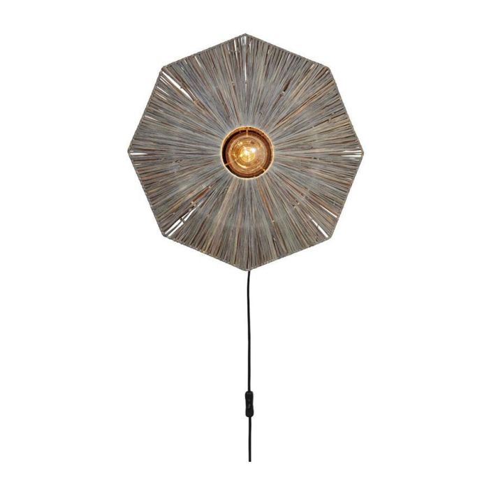 Donkergrijze Panama wandlamp van Good&Mojo in small uitvoering met handgevlochten raffia kap