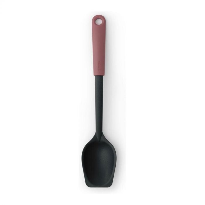 Brabantia Tasty+ opscheplepel in donker nylon met roze handvat, ideaal voor schrapen en opscheppen van gerechten.