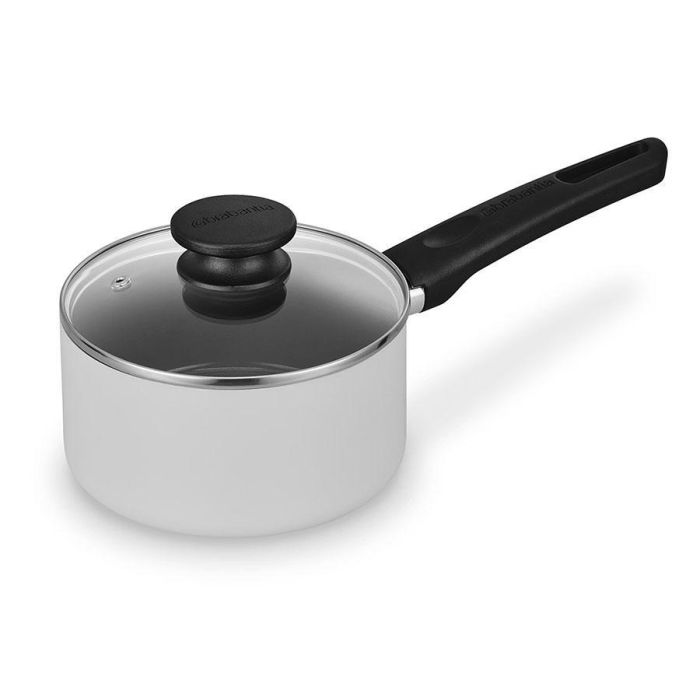 Brabantia Indu+ sauspan 16 cm wit met glazen deksel en zwarte handgreep