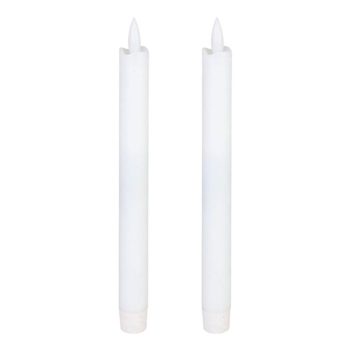 Set van twee witte Eglo LED dinerkaarsen met slanke vorm op een witte achtergrond.