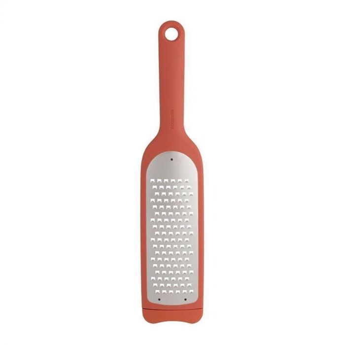 Brabantia grove rasp met een roze handgreep en roestvrijstalen raspplaat, ideaal voor groenten en kaas.