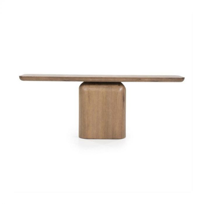 Bruine side table Leon met een modern design en afgeronde hoeken, geplaatst tegen een witte achtergrond.
