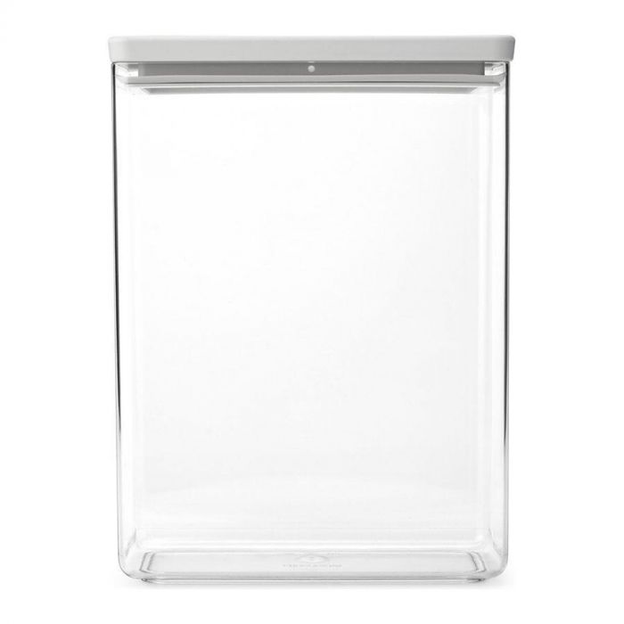 Transparante Brabantia Tasty+ Voorraadbus 5,4 liter met witte deksel, voor opslag in de keuken.