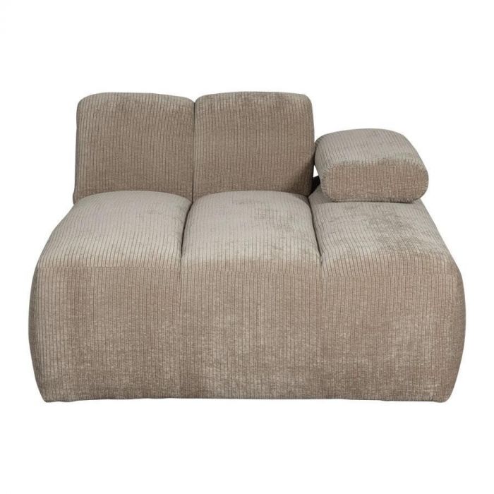 WOOOD Mojo chaise longue element, donker zandkleur, ribstof, met rechte vormen en beweegbare armleuning.