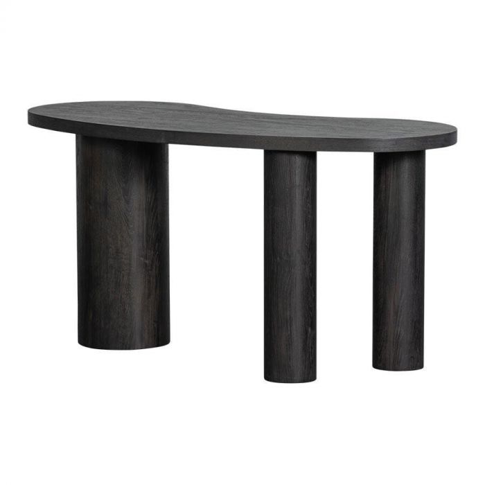 Sidetable/bureau Maan van WOOOD in donkerbruin MDF met organisch design en stevige ronde poten.