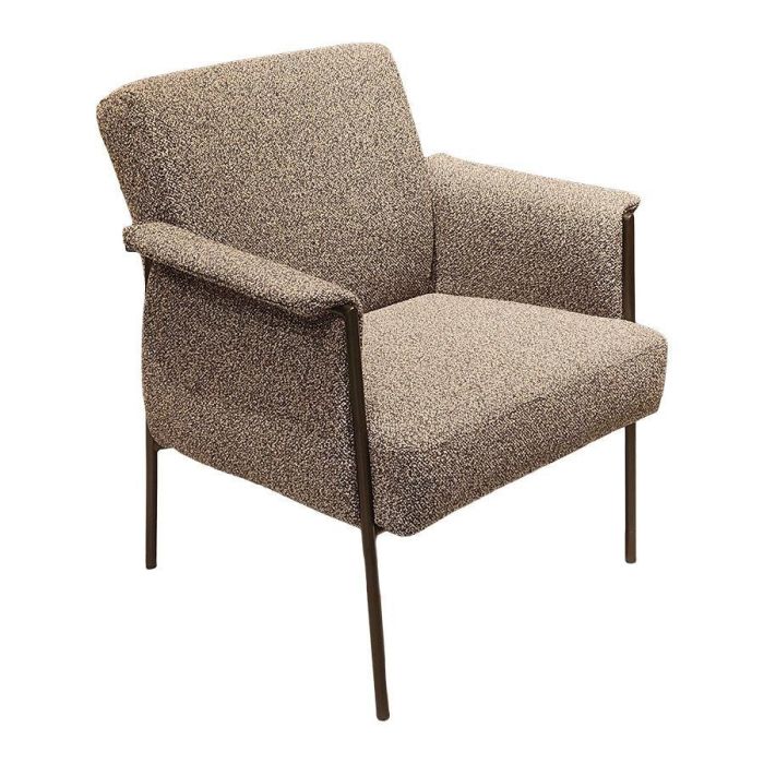Fauteuil Henlay met gemêleerde bruine bekleding en slank metalen buisframe.