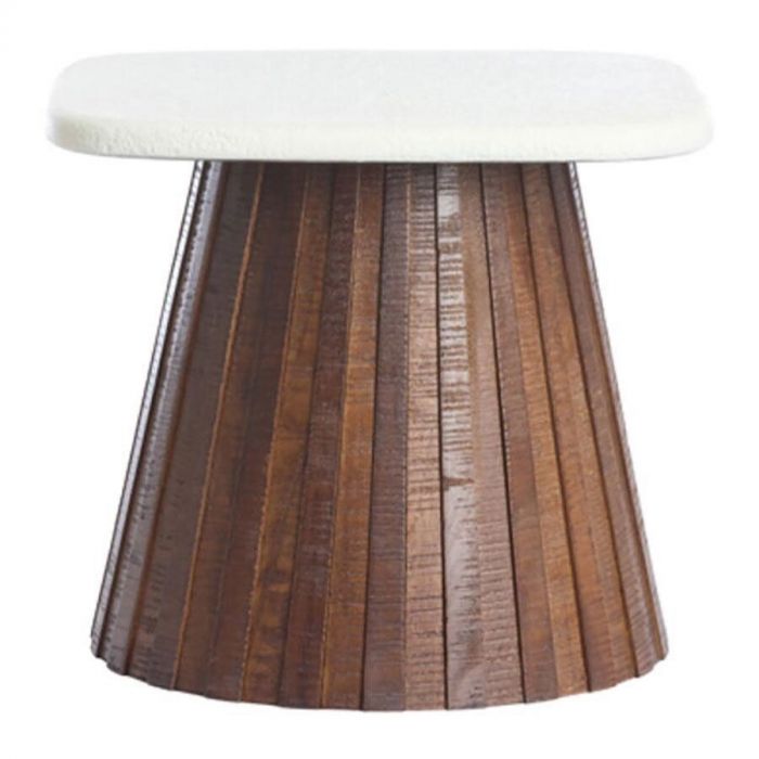 Light & Living Bijzettafel OKATO met crèmekleurig blad en robuuste, taps toelopende houten basis in een warme bruine tint.