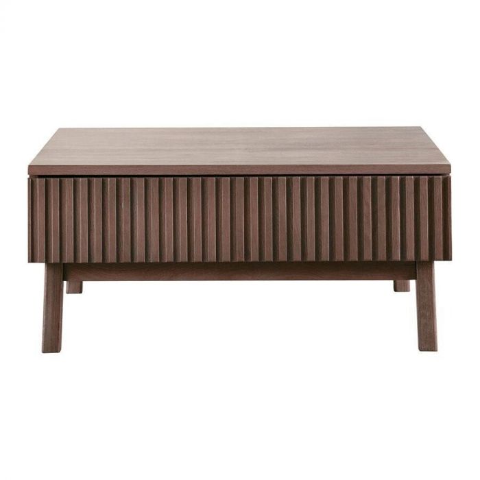 Vierkante salontafel Arrosto van Pronto Wonen, gemaakt van eikenhout in een donkerbruine afwerking, gezien van voren.