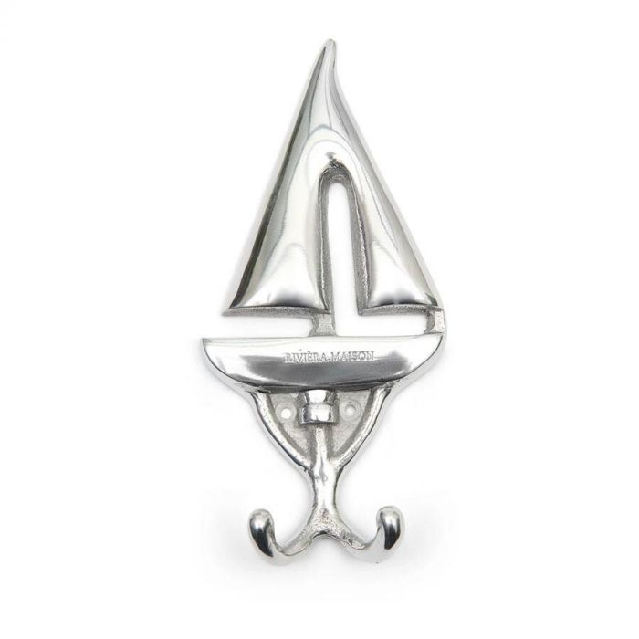Zilverkleurige Sailing haak van Rivièra Maison in de vorm van een zeilboot.