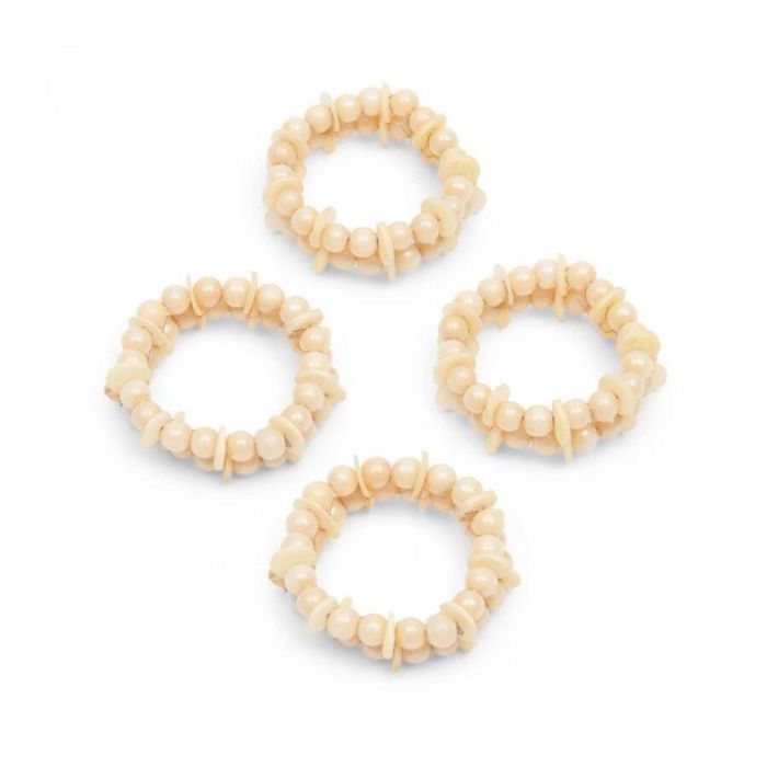 Set van vier servetringen Pearl Muse van Rivièra Maison, gemaakt van glanzende glazen kralen in een neutrale tint.