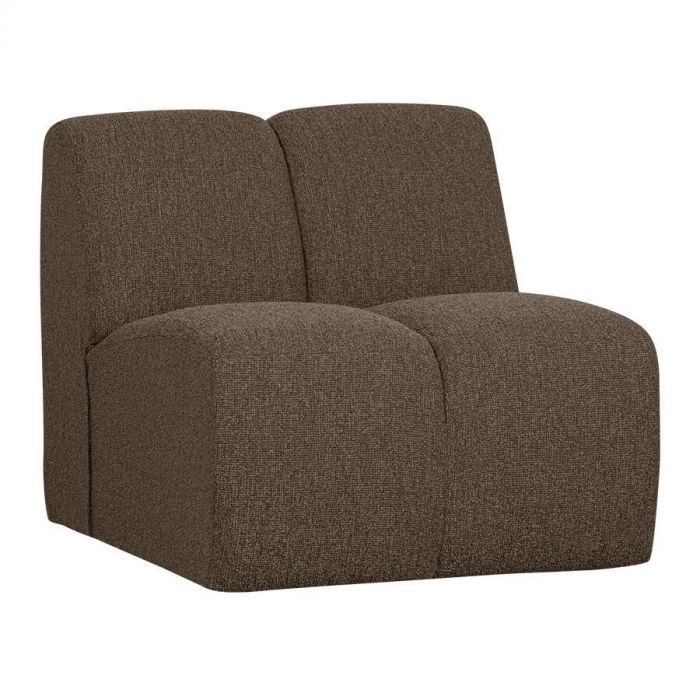 Vooraanzicht – Bruin bouclé 1-zits element Mojo van WOOOD met een modern, strak design en afgeronde vormen.