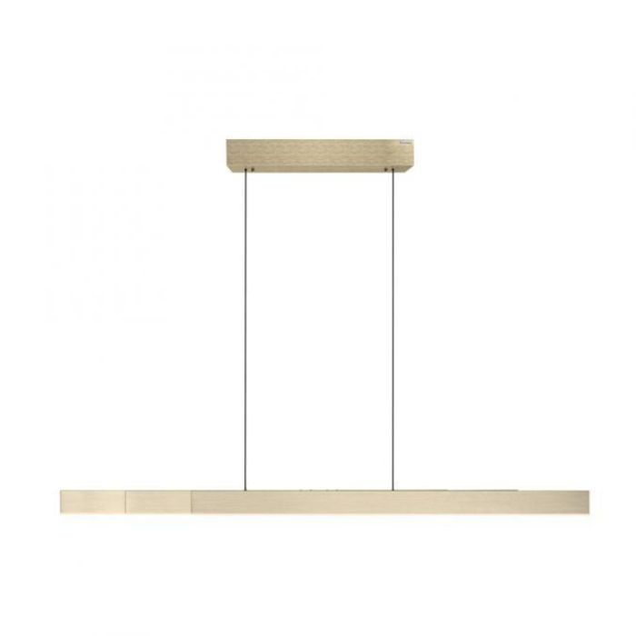 Goudkleurige PURE Moto-Rise LED hanglamp met strak lijnvormig ontwerp en verstelbare ophanging.