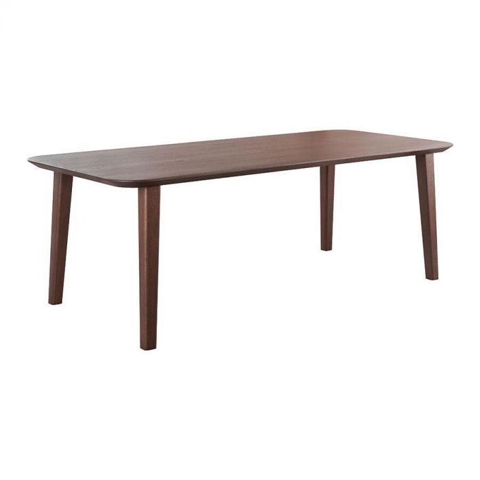 Eettafel Tavolo van Pronto Wonen in een rechthoekig model met afgeronde hoeken. De tafel heeft een donker eikenhouten blad en vier stevige houten poten.