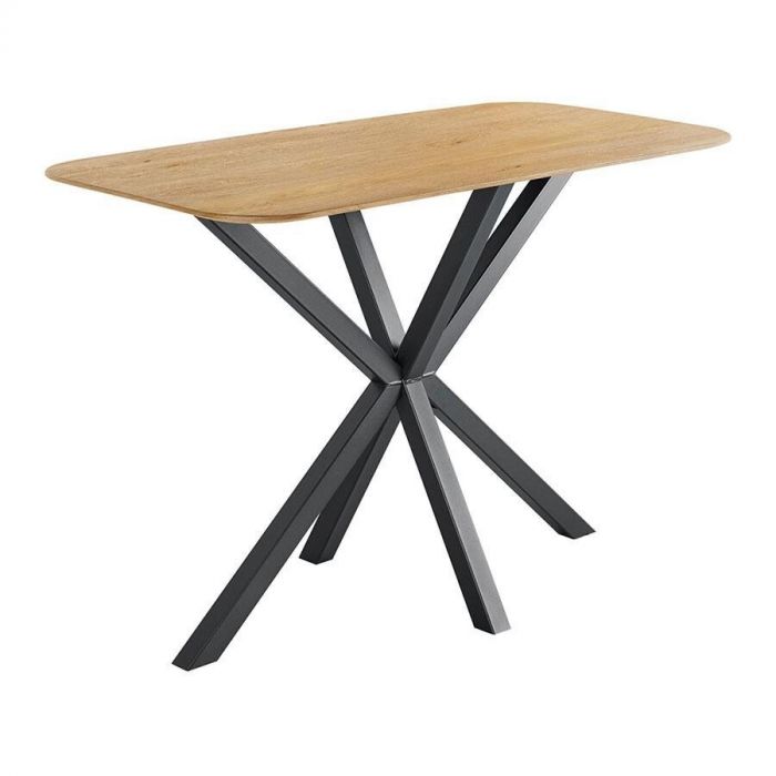 Bartafel Tavolo van Pronto Wonen met eikenhouten blad en zwart metalen kruispoot.