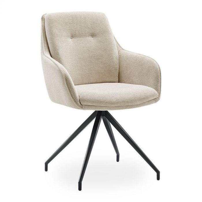 Eetkamerstoel Fendam in antraciet met armleuningen en een draaibare zwarte metalen poot