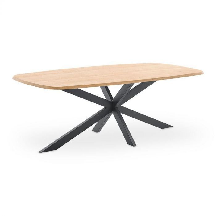 Eikenhouten Deens ovale eettafel Walden met zwart metalen spinpoot, massief eiken blad.