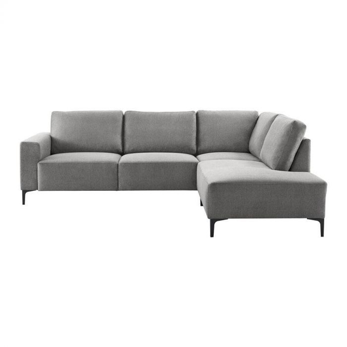 grijze hoekbank Fabria van Pronto Wonen met zwarte metalen poten en een minimalistisch design.