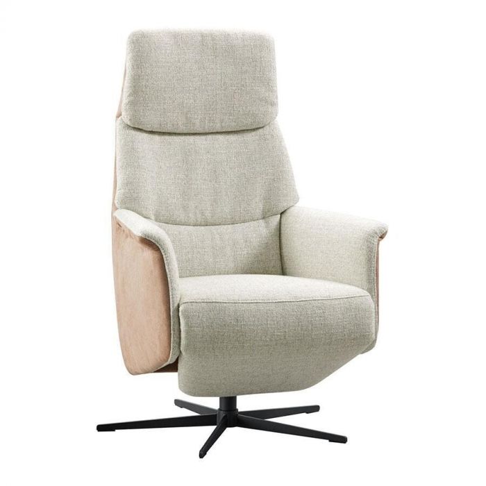 Relaxfauteuil Pomonti M in grijs en bruin, schuine vooraanzicht.