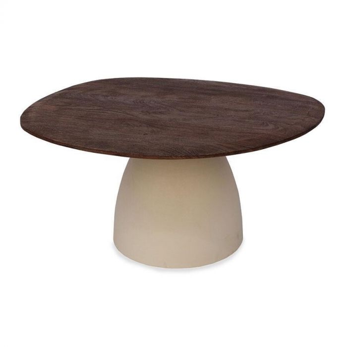 Brix Marron salontafel met rond hardhouten blad en ivoorkleurige stalen poot.