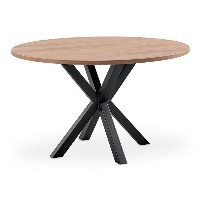 Ronde eettafel Levado met houtlook blad en zwart metalen spinpoot