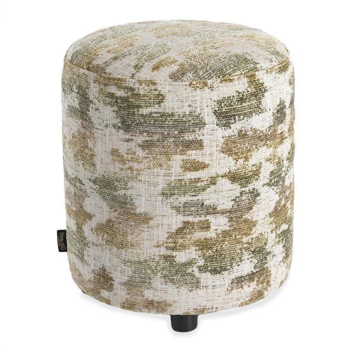 Poef Noble van COCO Maison in groene stof met patroon, schuin aanzicht