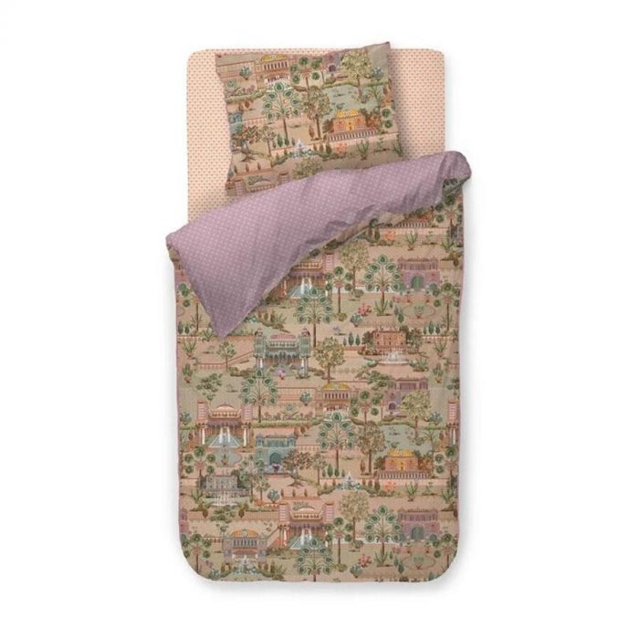 Pip Studio dekbedovertrek Alcazar met paleizen en tuinenprint in zandkleuren.