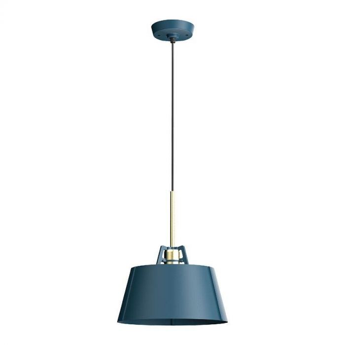 Tonone Bella hanglamp in Thunder Blue met messing fitting, vooraanzicht.