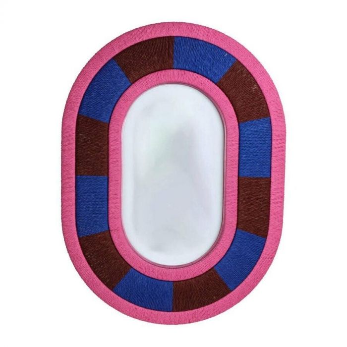 Ovale Kersten Spiegel Papieren Touw Multi met kleurrijke rand in roze, blauw en bruin, gemaakt van handgewikkeld touw, 51,5x2x70 cm.