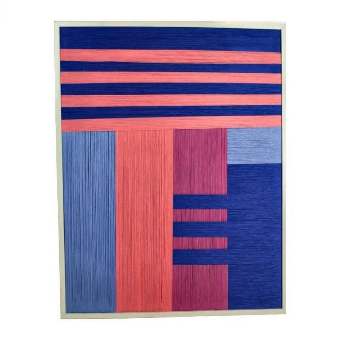Kersten Wandplaat Touw Multi met levendige roze, blauwe en paarse tinten in een geometrisch patroon, omlijst met een neutrale rand.