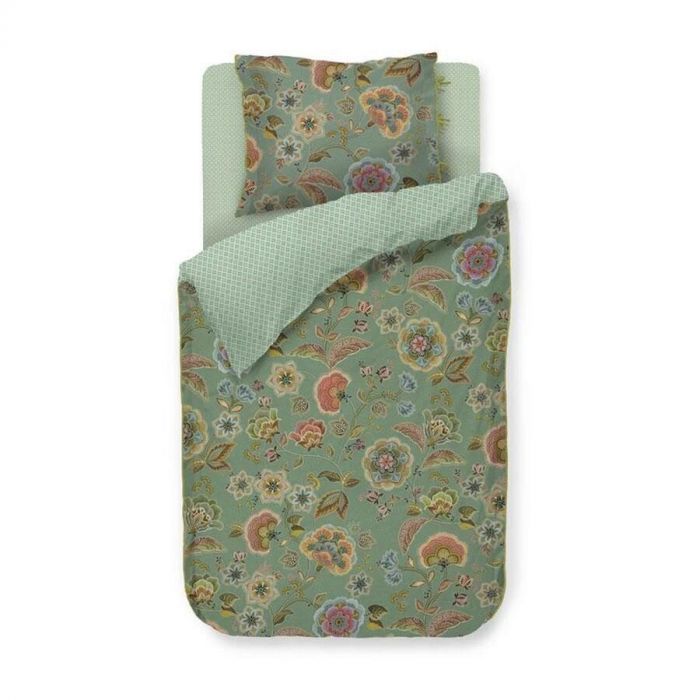 Dekbedovertrek Matata van Pip Studio in groen met bloemenprint, inclusief kussensloop.