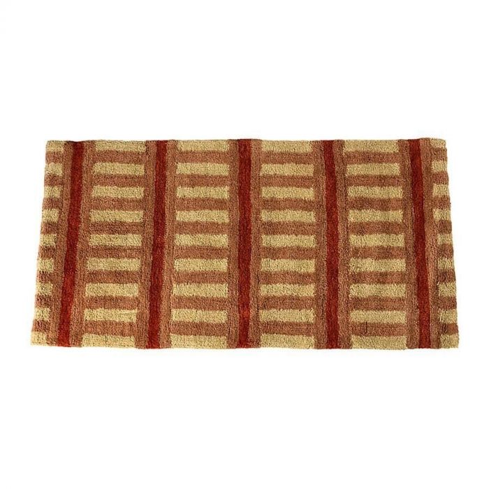 Terra katoenen tapijt met rood en beige strepenontwerp, afmeting 120x60 cm, liggend weergegeven op een witte achtergrond.