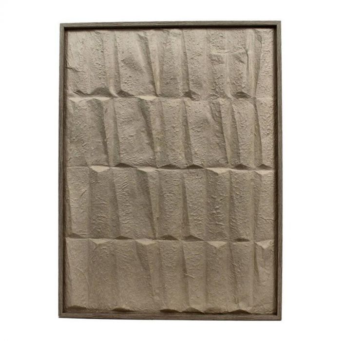 Kersten wanddecoratie van beige papier mache met 3D-vierkantpatroon en houten lijst, vooraanzicht.