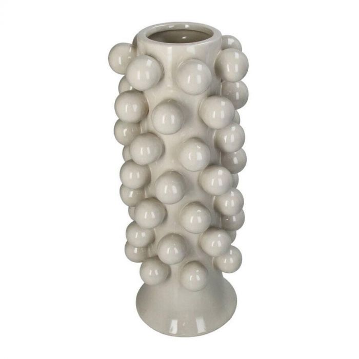 Kersten Vaas Ballen van stoneware in ivoor met bolvormig reliëf, vooraanzicht.