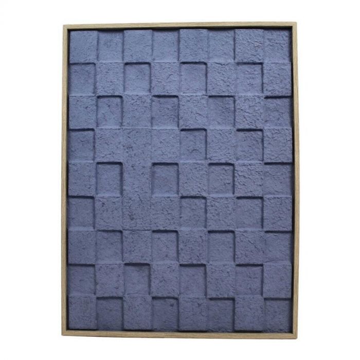 Kersten wanddecoratie van blauw papier met 3D-vierkantpatroon en houten lijst, vooraanzicht.